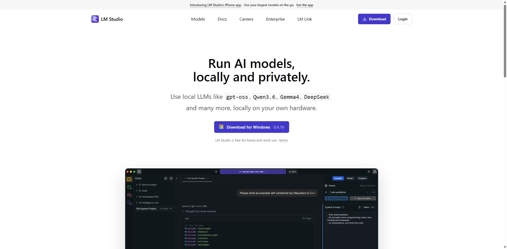LM Studio download page