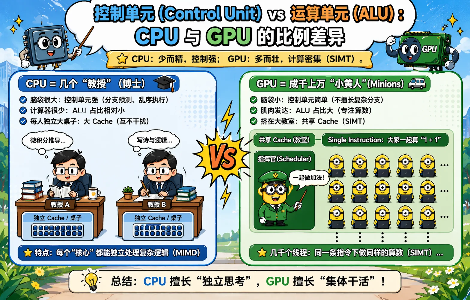 Figure 2.9 CPU control units vs GPU ALU ratio